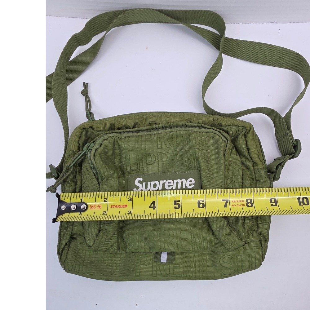 Supreme Cordura Shoulder Bag Olive Green Embossed Logo Crossbody FW22 - Picture 7 of 8